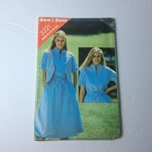 Vintage 70s Butterick See & Sew 3221 Dress & Vest Pattern Sz 12-16 Cottagecore
